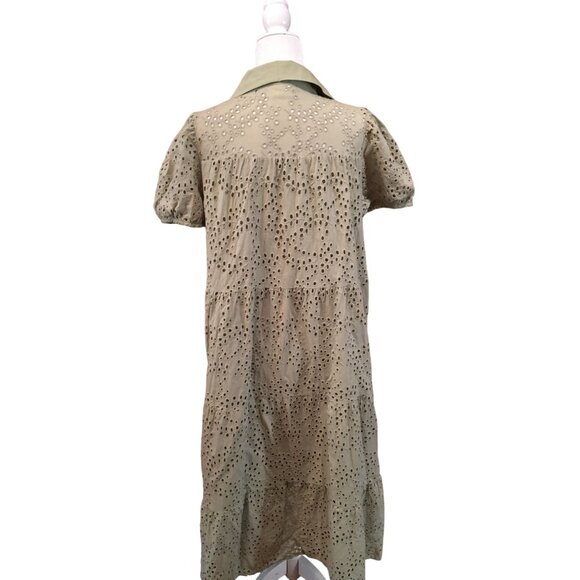 Happy Threads Eyelet Green Button-Down Dress Short Puff Sleeves Large - Picture 7 of 7